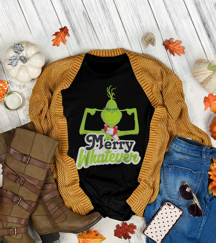 Drseuss The Grinch Merry Whatever Flexing with Scarf T-Shirt