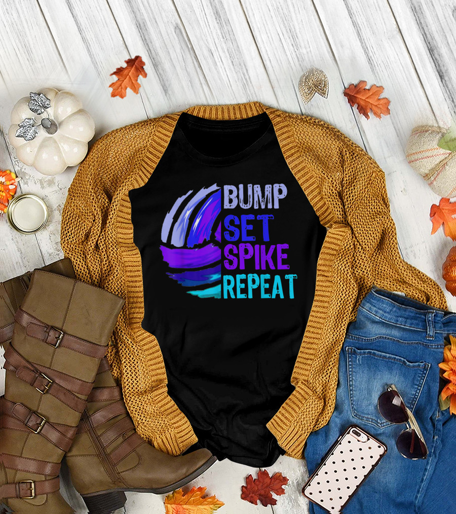 Bump Set Spike Repeat Volleyball Blue T-Shirt