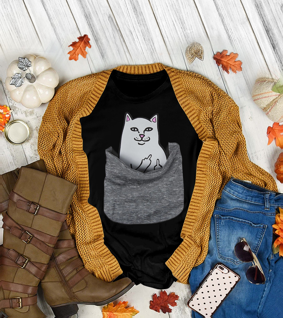 Kitty Cat Funny Cat in Pocket Gesture T-Shirt