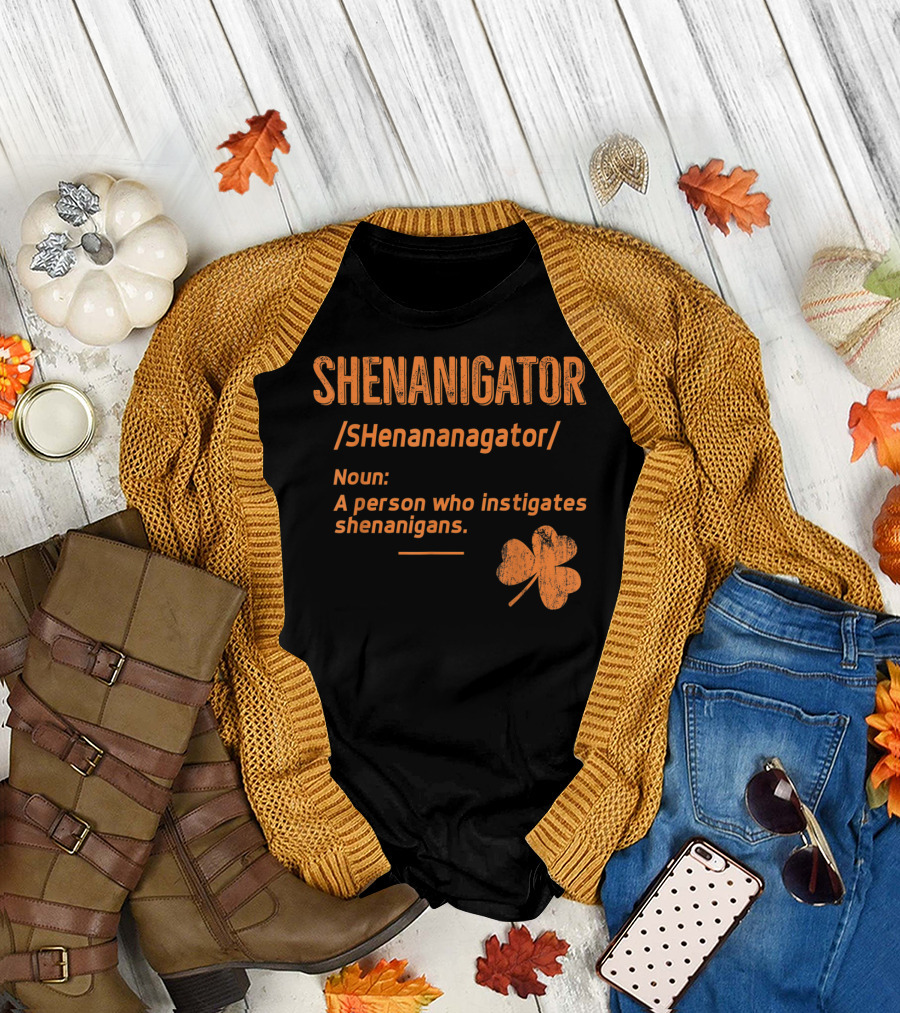 SHENANIGATOR Funny Shenanigans Instigator Saint Patricks Shamrock T-Shirt