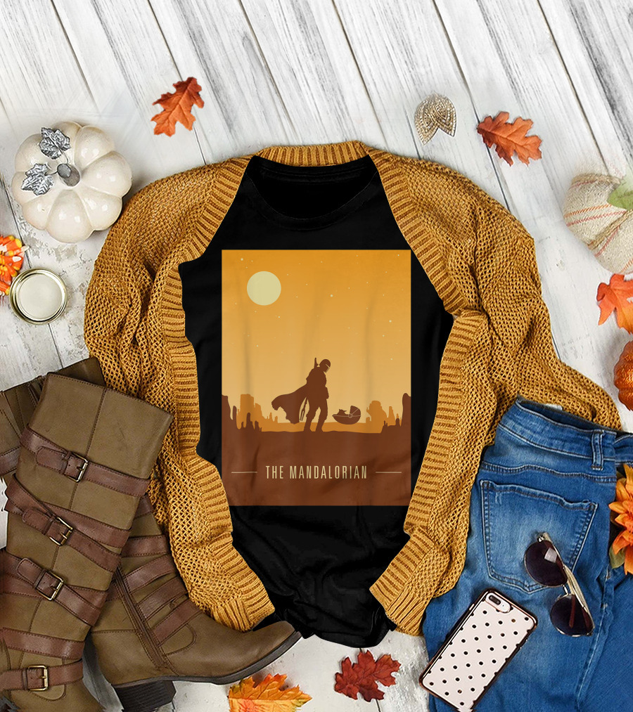 Star Wars The Mandalorian And The Child Silhouette Desert Scene T-Shirt