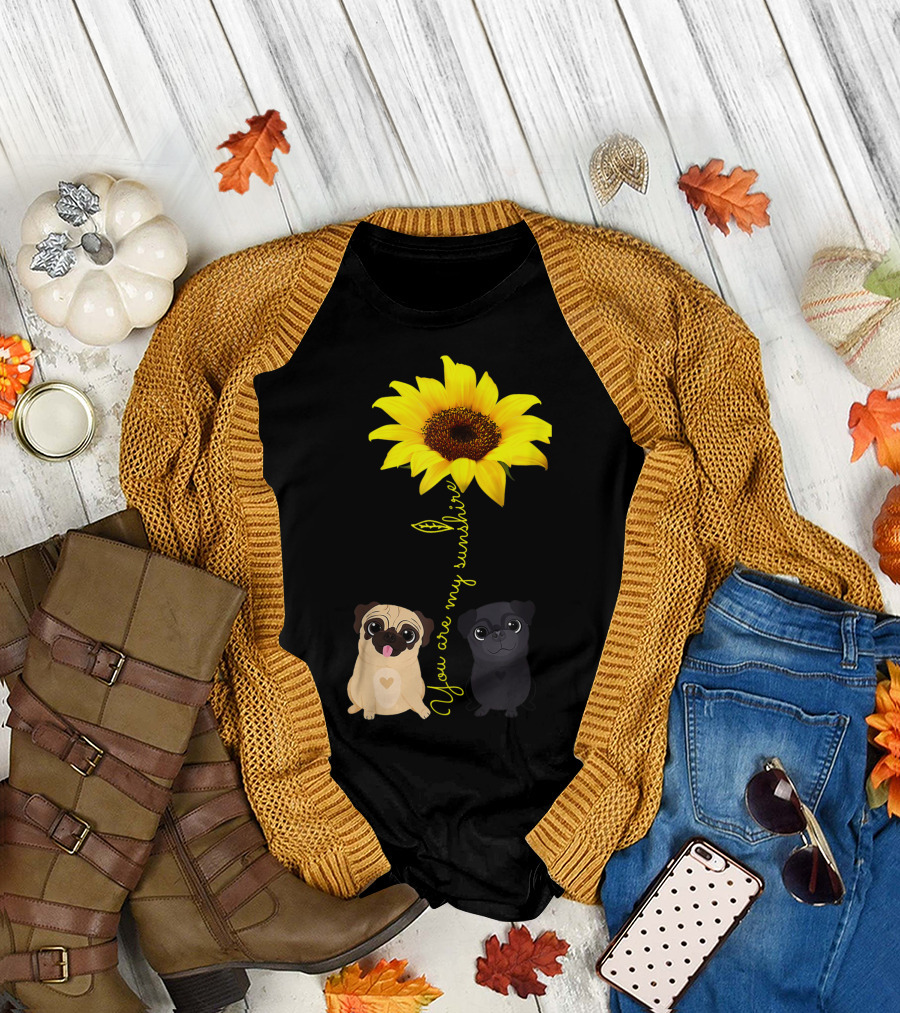 You Are My Sunshine Sunflower Pug Duo T-Shirt