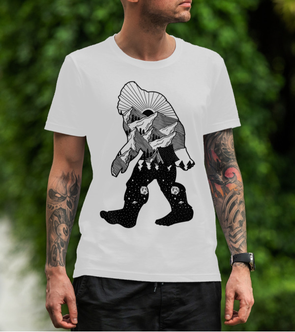 Bigfoot Mountain Landscape Cosmic Stars T-Shirt