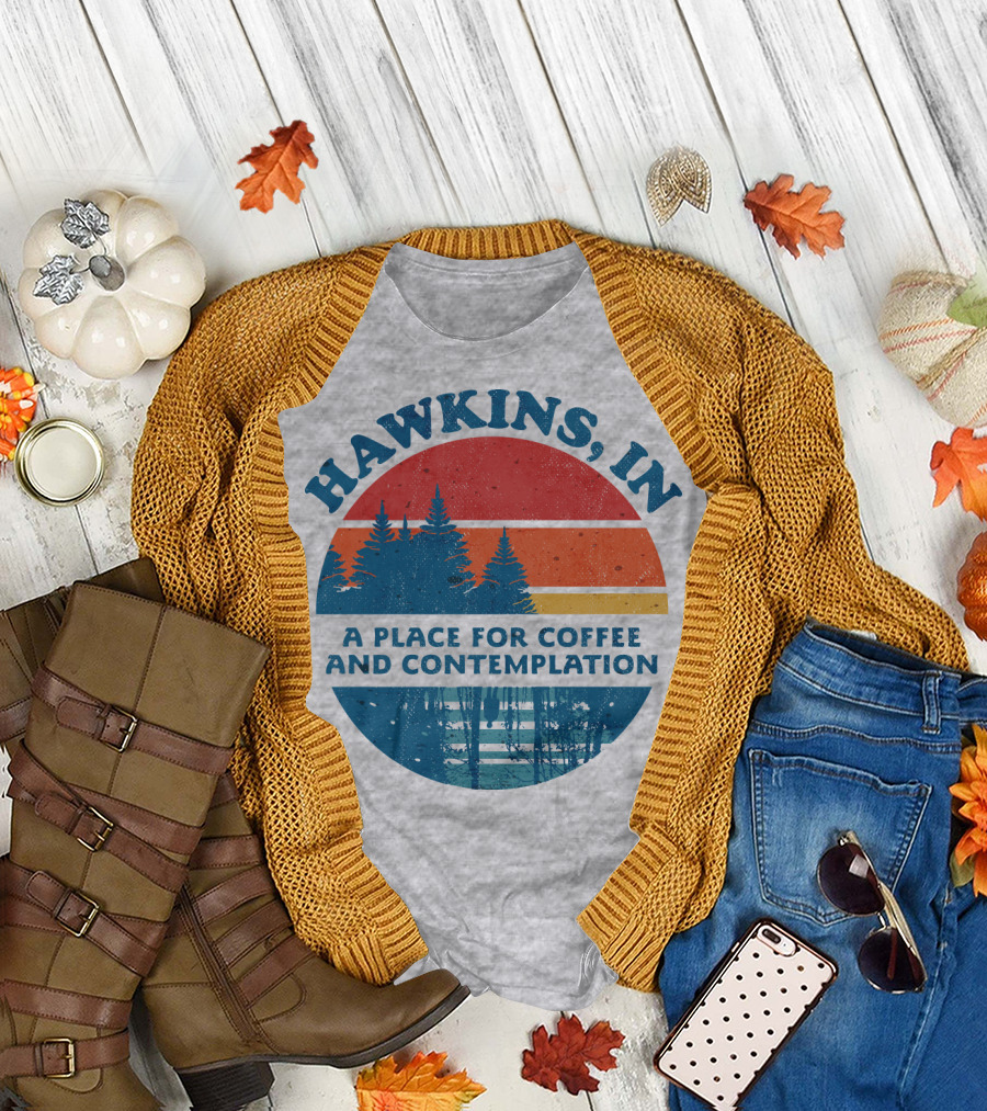HAWKINS, IN A Place for Coffee and Contemplation Vintage Forest Sunset Circle T-Shirt