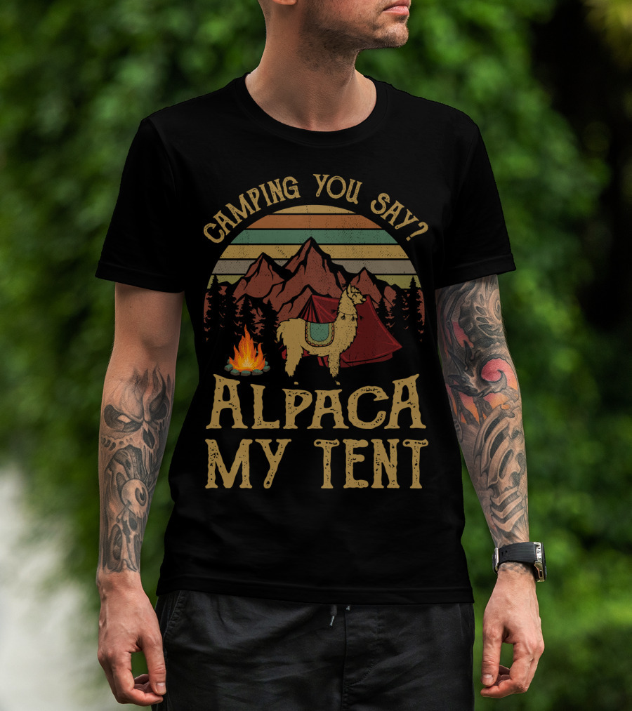 Camping You Say Alpaca My Tent Vintage Mountains And Campfire T-Shirt