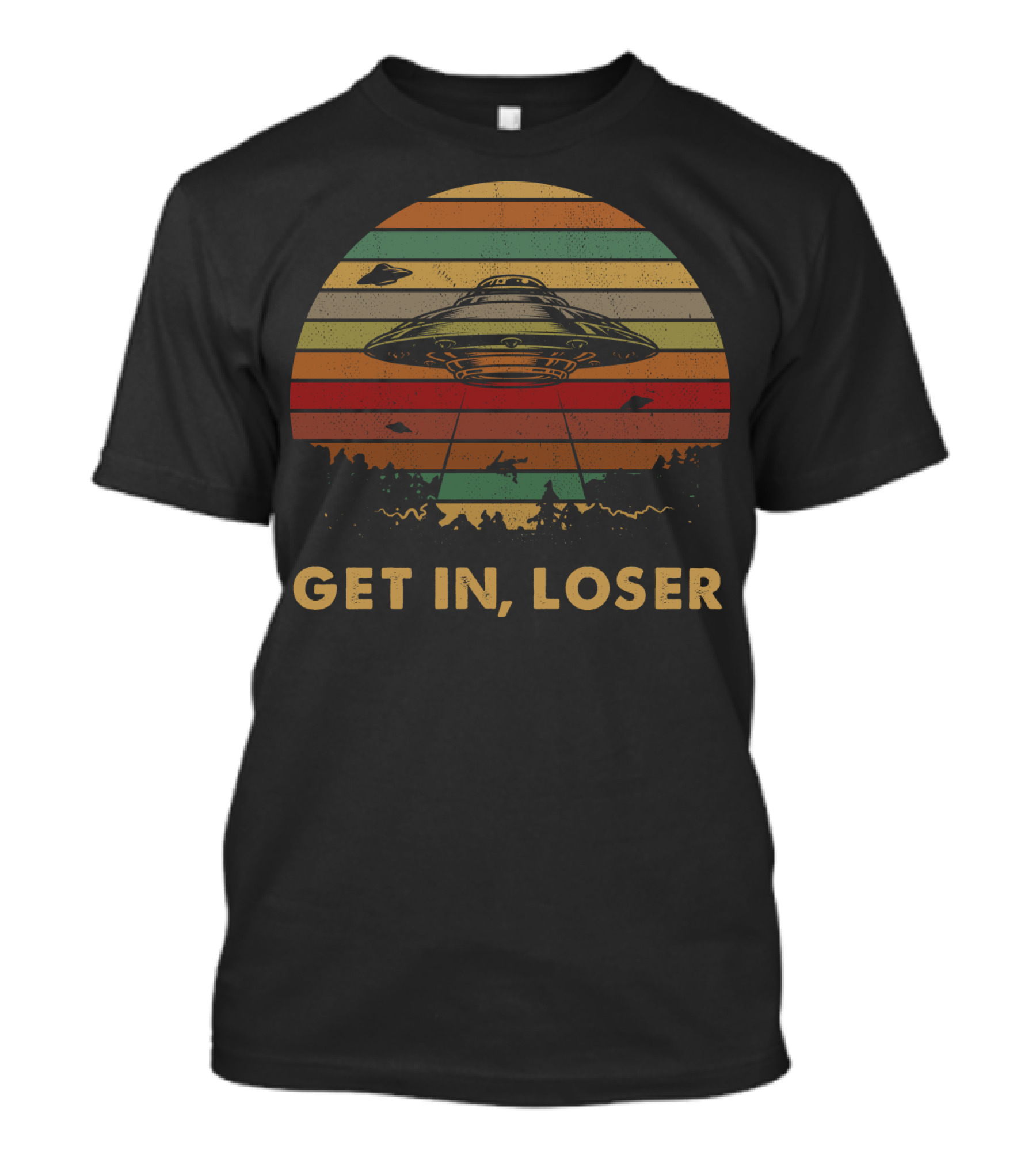 Get In Loser UFO Vintage Sunset Retro Stripes T-Shirt