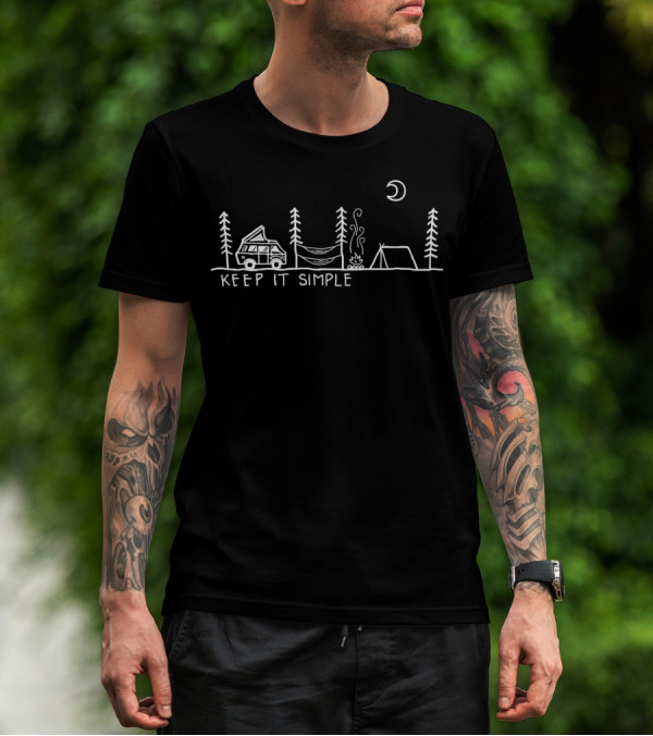Keep It Simple Camping Van Hammock Campfire Tent Under Moon And Trees T-Shirt
