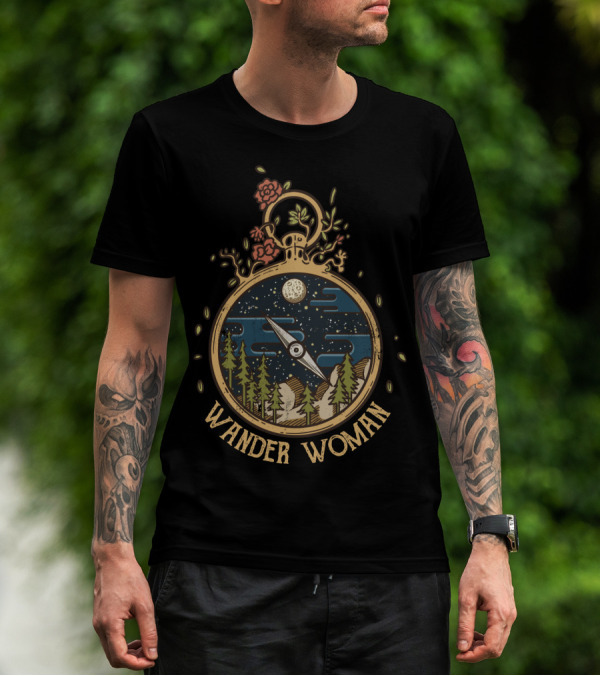 Wander Woman Adventure Compass With Moon And Forest Scene T-Shirt