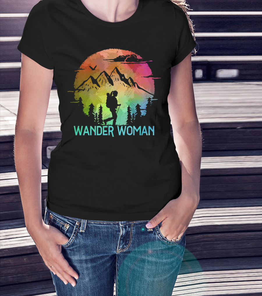 Wander Woman Hiking Adventure Rainbow Mountain Sunset T-Shirt