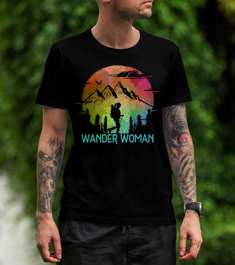 Wander Woman Hiking Adventure Rainbow Mountain Sunset T-Shirt