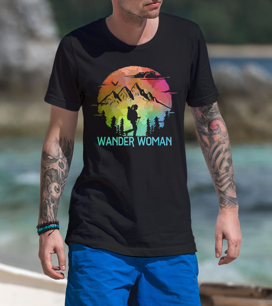 Wander Woman Hiking Adventure Rainbow Mountain Sunset T-Shirt