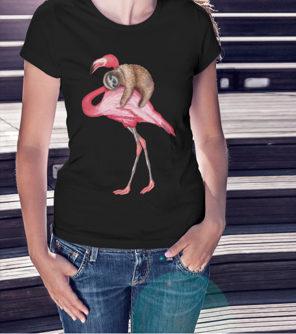 Sloth Riding Flamingo T-Shirt