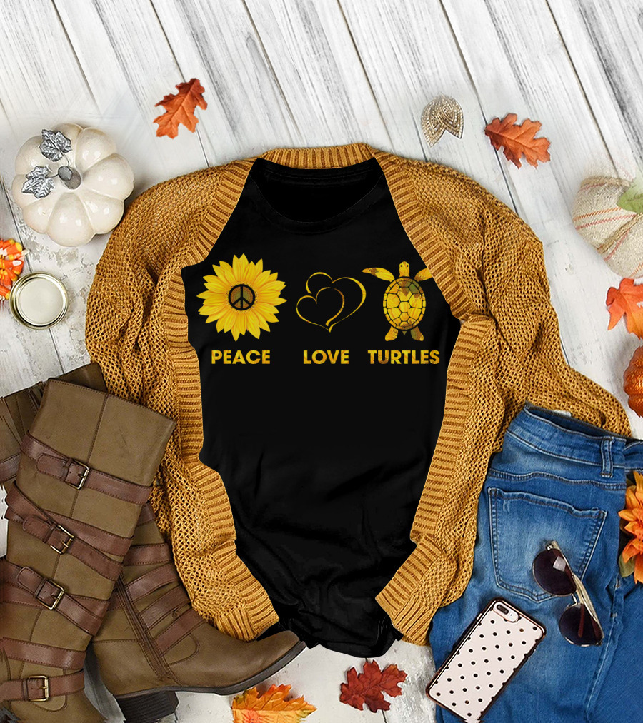 Peace Love Turtles Sunflower Heart Turtle T-Shirt