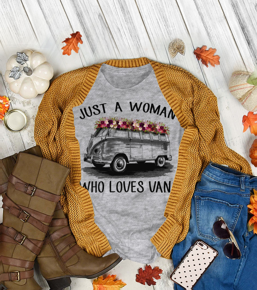 Just A Woman Who Loves Vans Vintage Style with Floral Accents T-Shirt