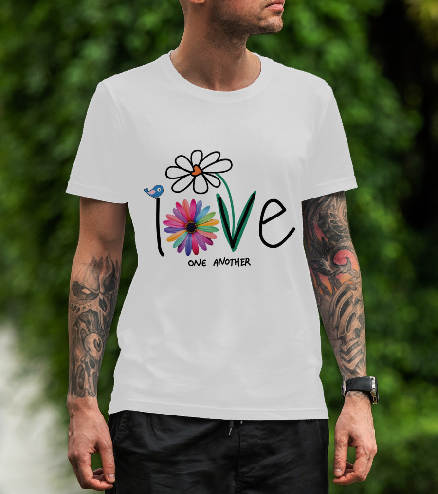 Love One Another Rainbow Flower Blue Bird T-Shirt
