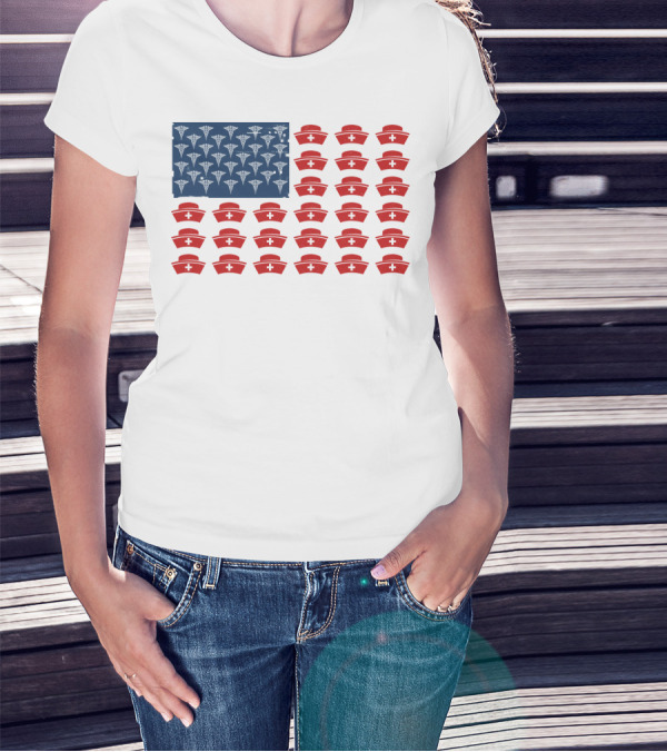 Caduceus Nurse Caps National Flag T-Shirt