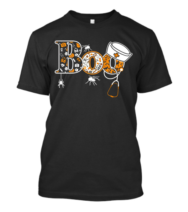 Boo Nurse Halloween Stethoscope Spider Hat T-Shirt