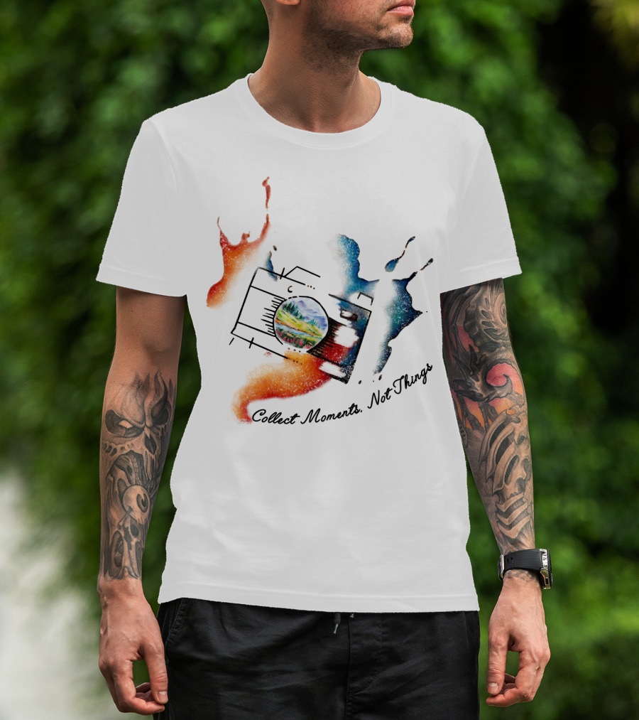 Collect Moments Not Things Camera Nature Landscape Watercolor Splash T-Shirt