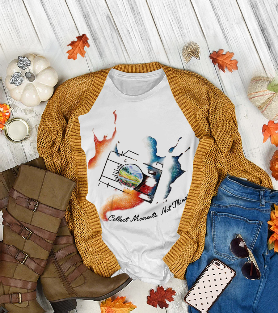 Collect Moments Not Things Camera Nature Landscape Watercolor Splash T-Shirt