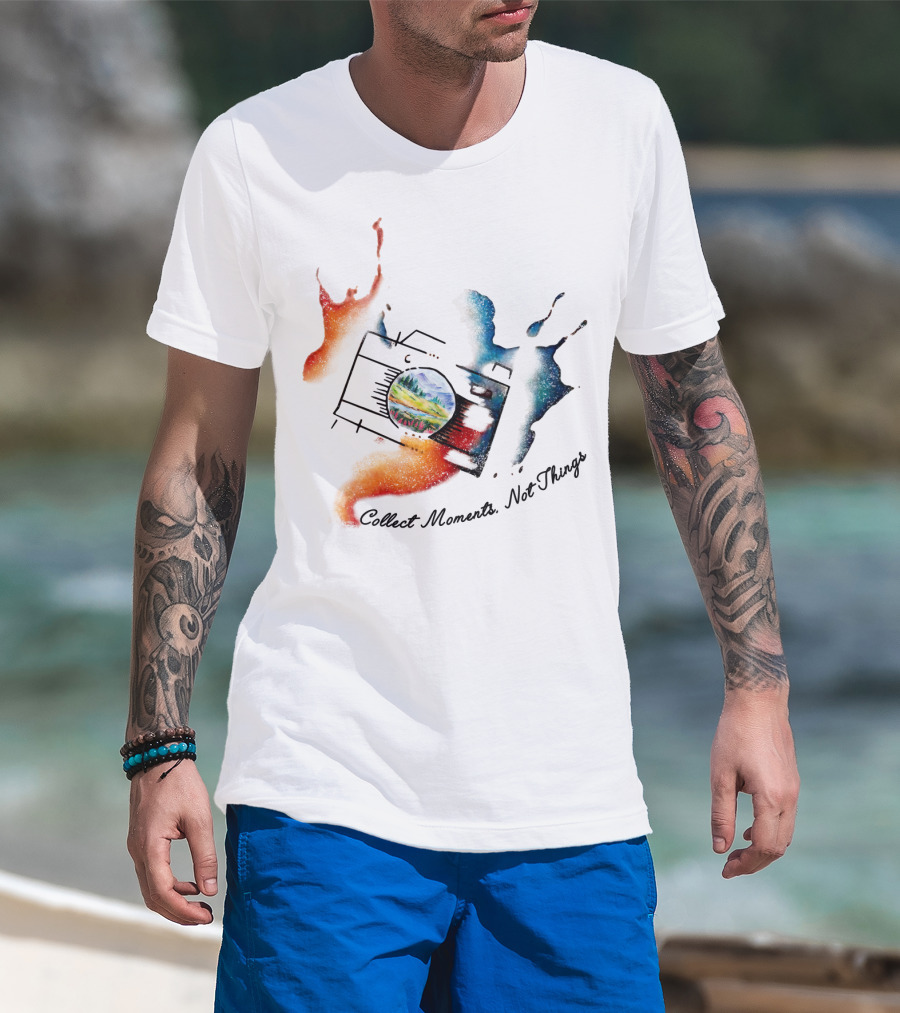 Collect Moments Not Things Camera Nature Landscape Watercolor Splash T-Shirt