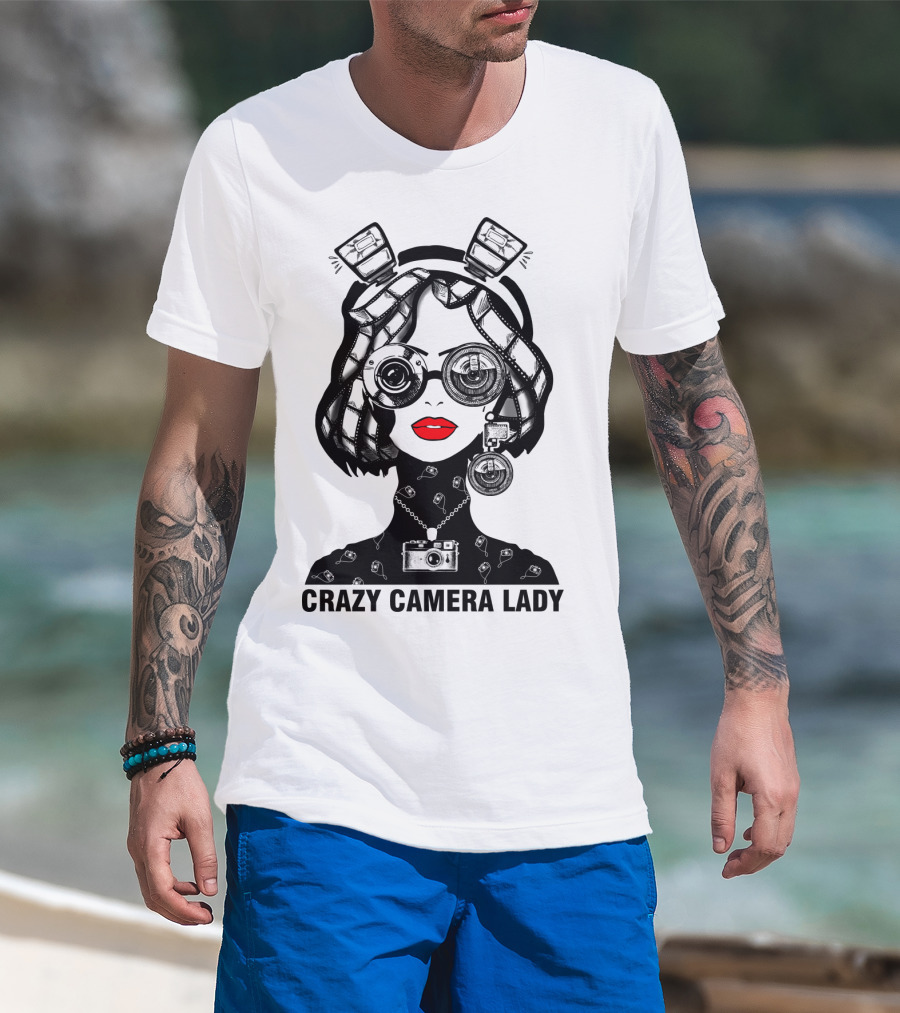 CRAZY CAMERA LADY Photography Enthusiast Quirky T-Shirt