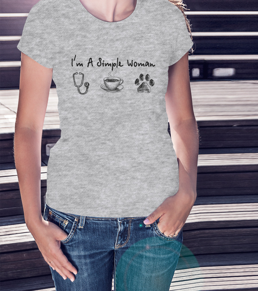 I'm A Simple Woman Stethoscope Coffee Paw Prints T-Shirt