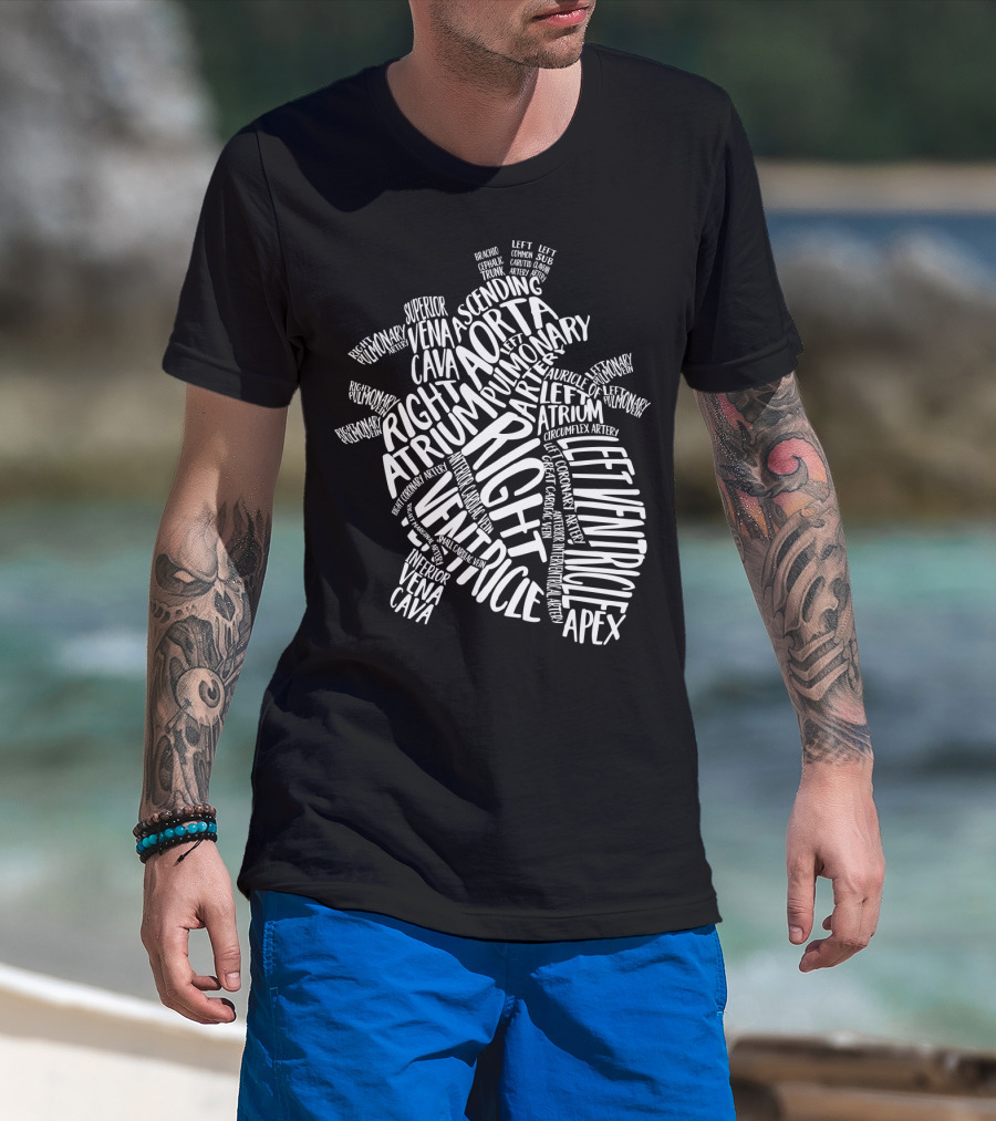 Nurse Heart Right Atrium Aorta Pulmonary Artery Left Ventricle Typography T-Shirt