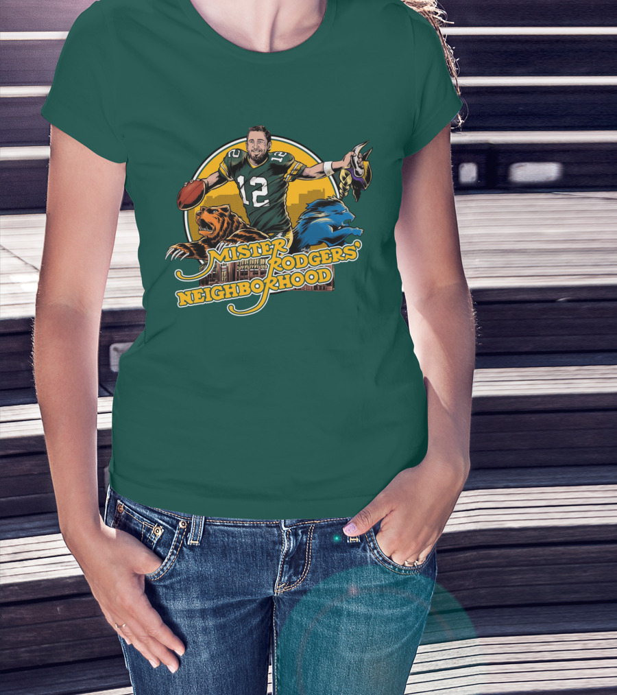 Mister Rodgers Neighborhood Go Pack Football Lions And Bears T-Shirt