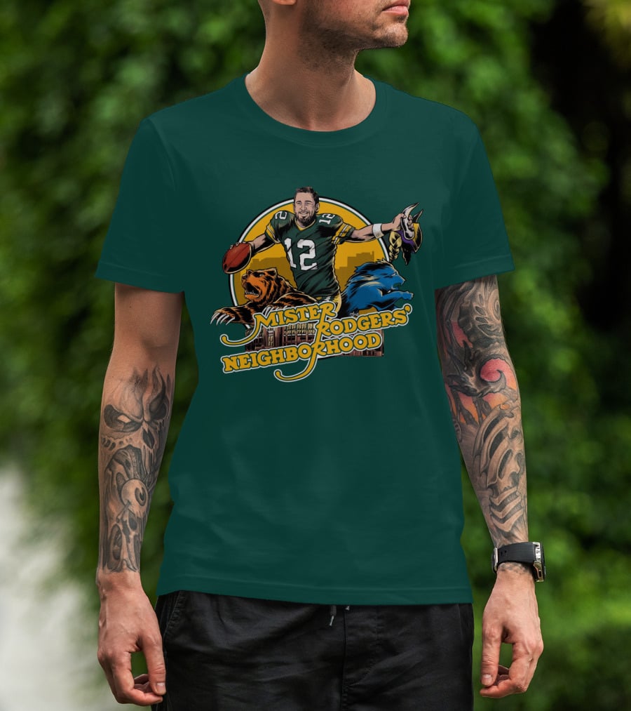 Mister Rodgers Neighborhood Go Pack Football Lions And Bears T-Shirt