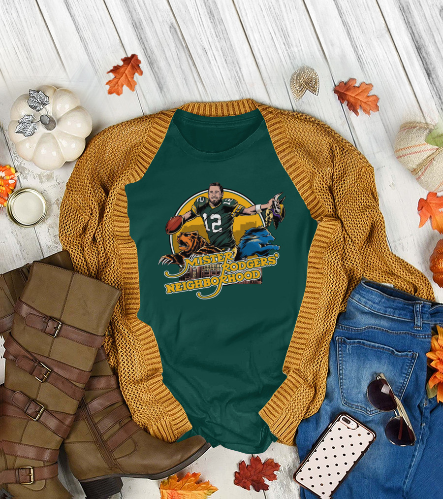 Mister Rodgers Neighborhood Go Pack Football Lions and Bears T-Shirt