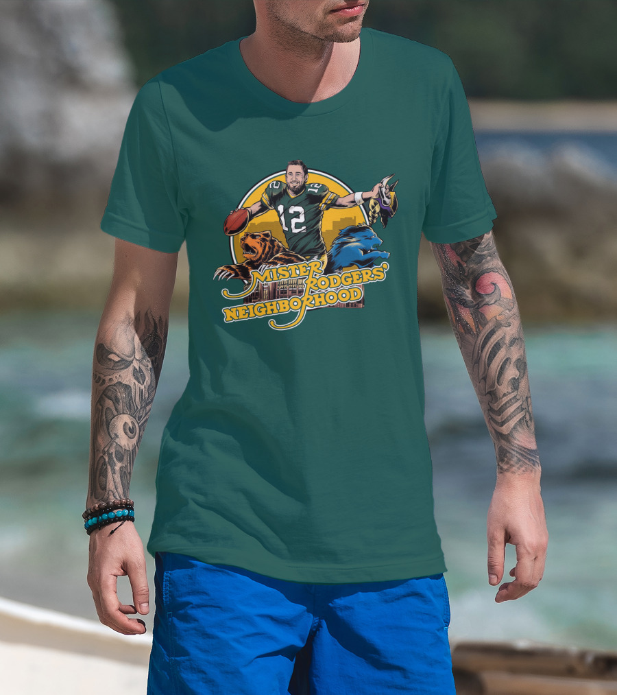 Mister Rodgers Neighborhood Go Pack Football Lions And Bears T-Shirt
