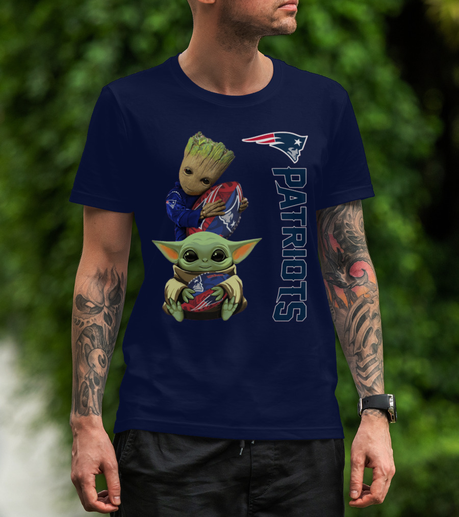 Patriots Groot And Baby Yoda With New England Football T-Shirt