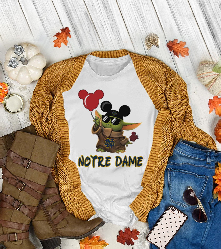 Notre Dame Baby Yoda Mickey Balloons T-Shirt