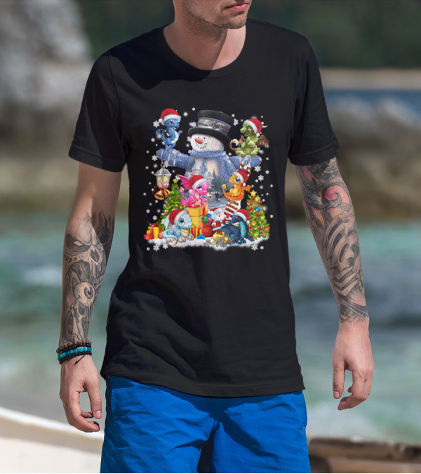 DRAGONS PLAY WITH SNOWMAN IN CHRISTMAS SCENE T-Shirt