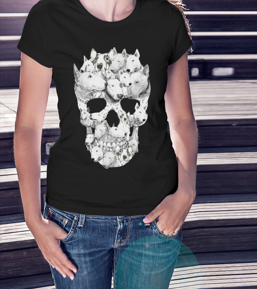 Bull Terrier Faces Forming A Skull T-Shirt