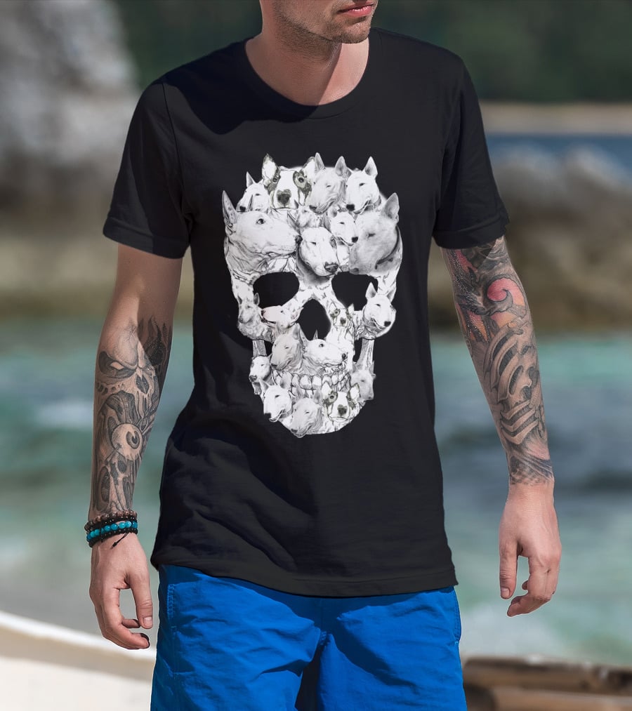 Bull Terrier Faces Forming A Skull T-Shirt