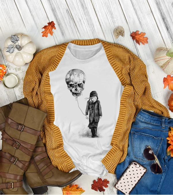 Skull Balloon Drifting With Somber Child T-Shirt