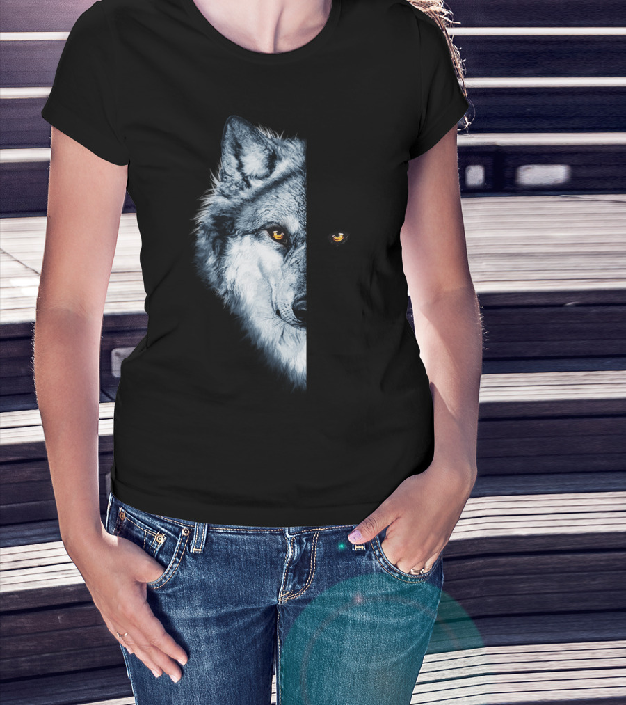 Wolf 2 Faces Half Hidden Dual Glare T-Shirt