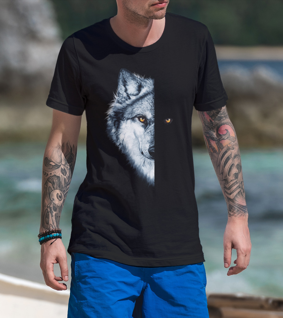 Wolf 2 Faces Half Hidden Dual Glare T-Shirt