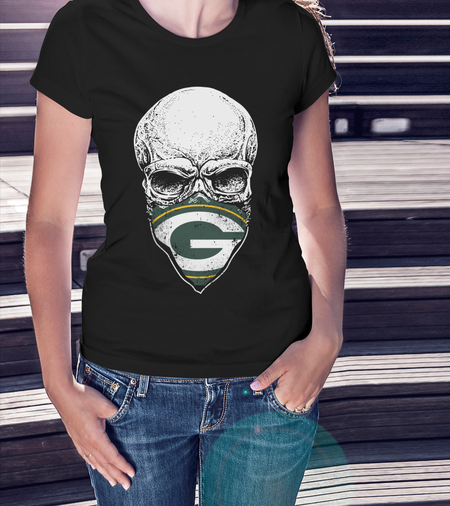 Skull With Green Bay Packers Bandana T-Shirt