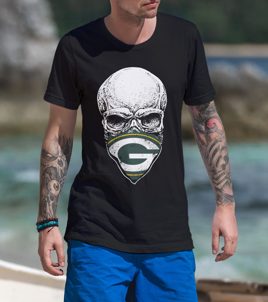 Skull With Green Bay Packers Bandana T-Shirt
