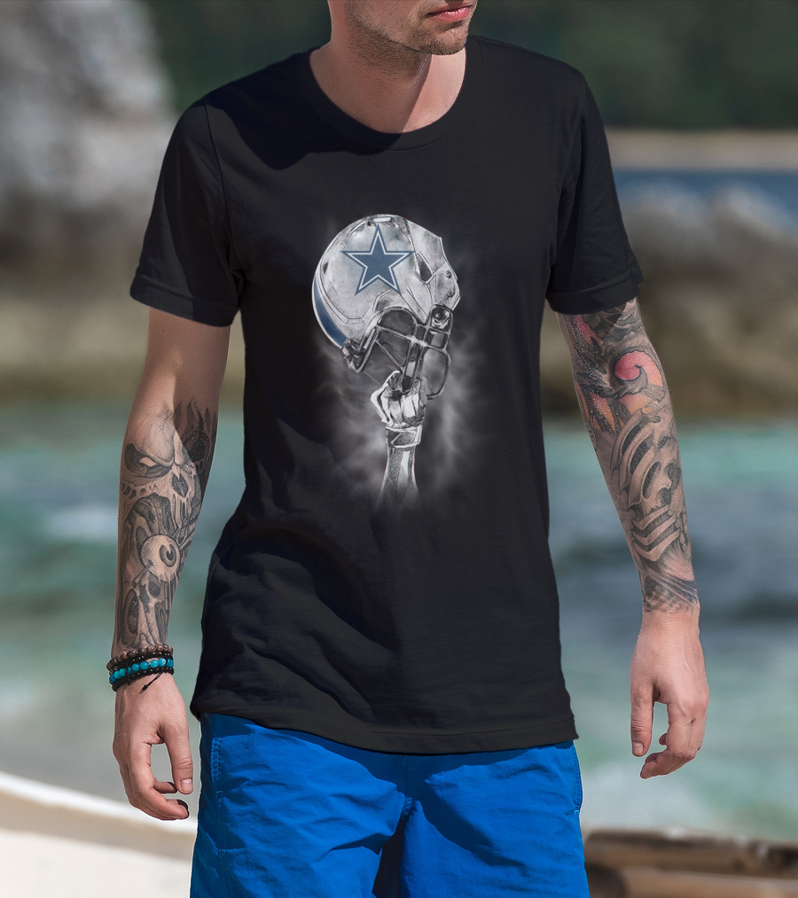 Dallas Cowboys Star Emblem On Raised Football Helmet T-Shirt