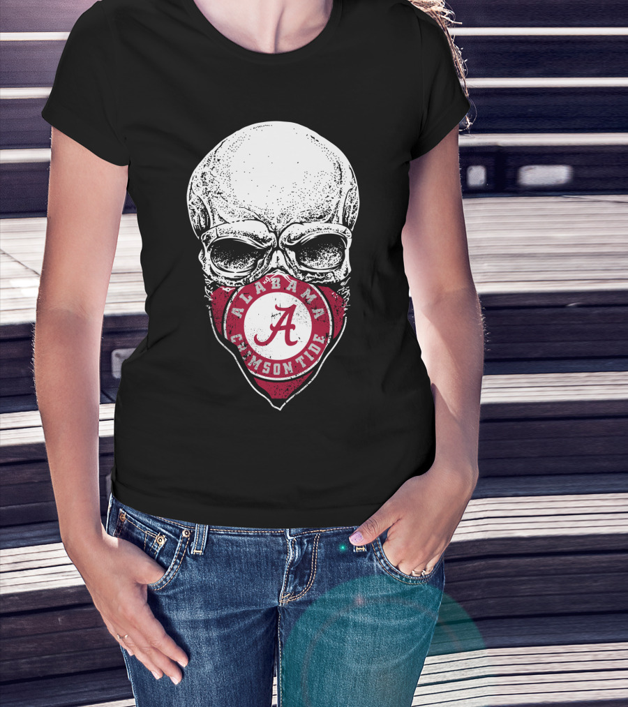 Alabama Crimson Tide A Logo Skull Face Mask T-Shirt