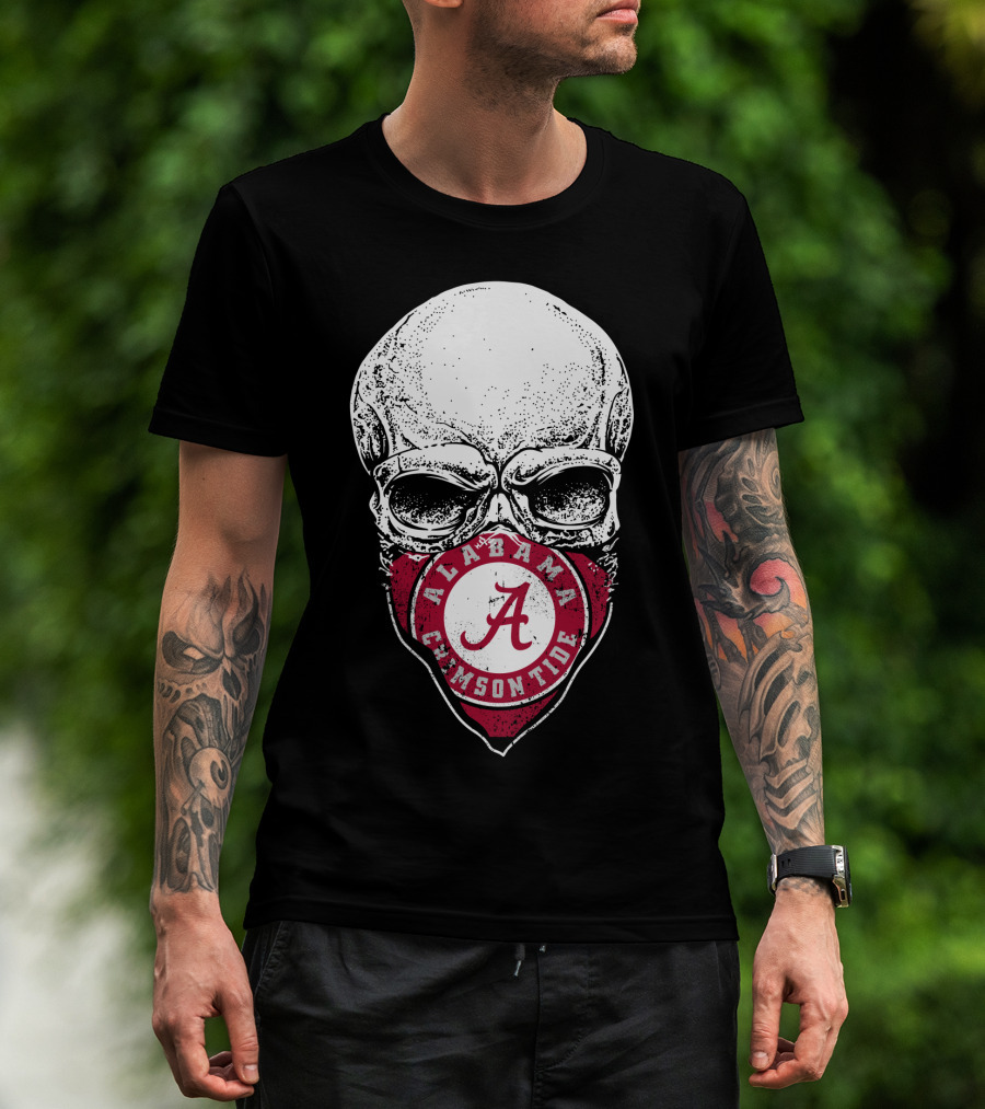 Alabama Crimson Tide A Logo Skull Face Mask T-Shirt