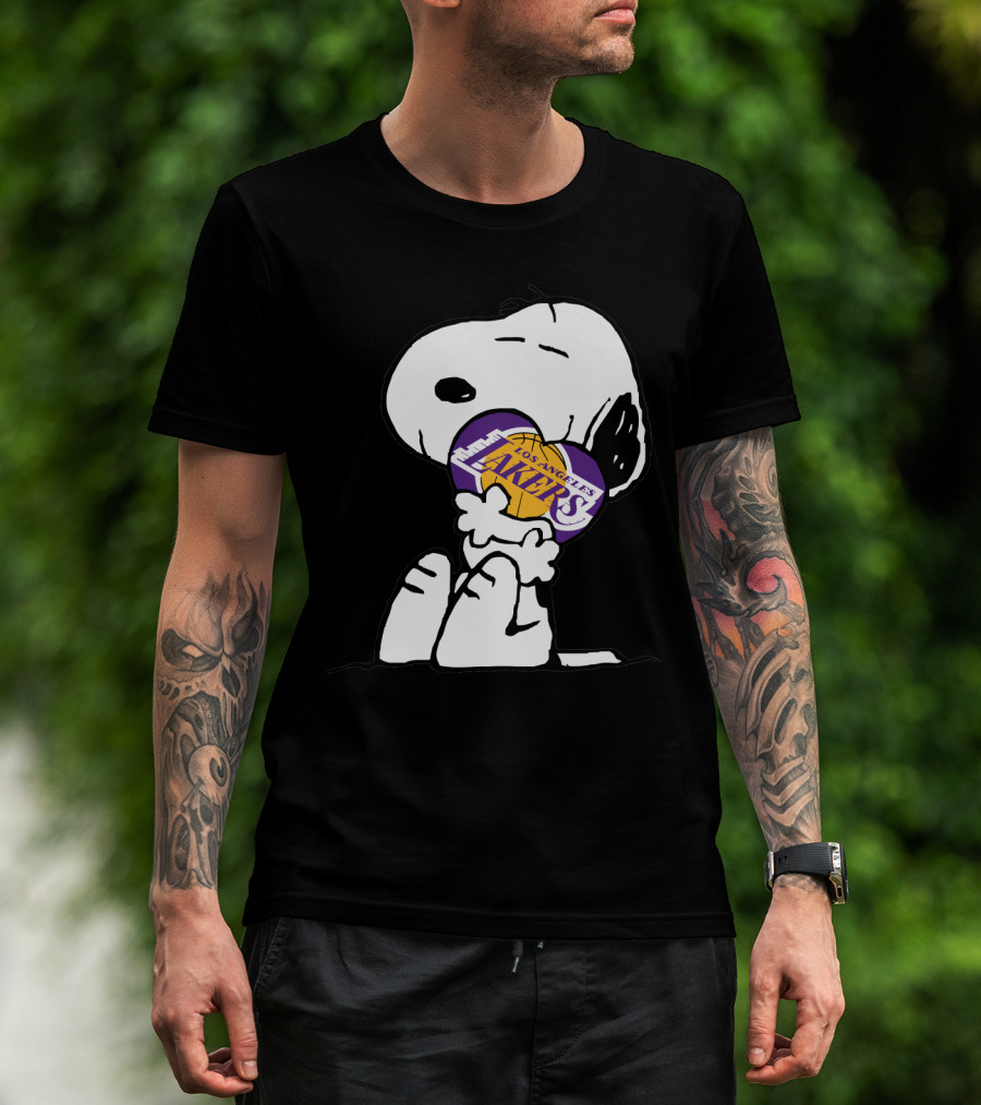 Snoopy Hugging Los Angeles Lakers Basketball T-Shirt