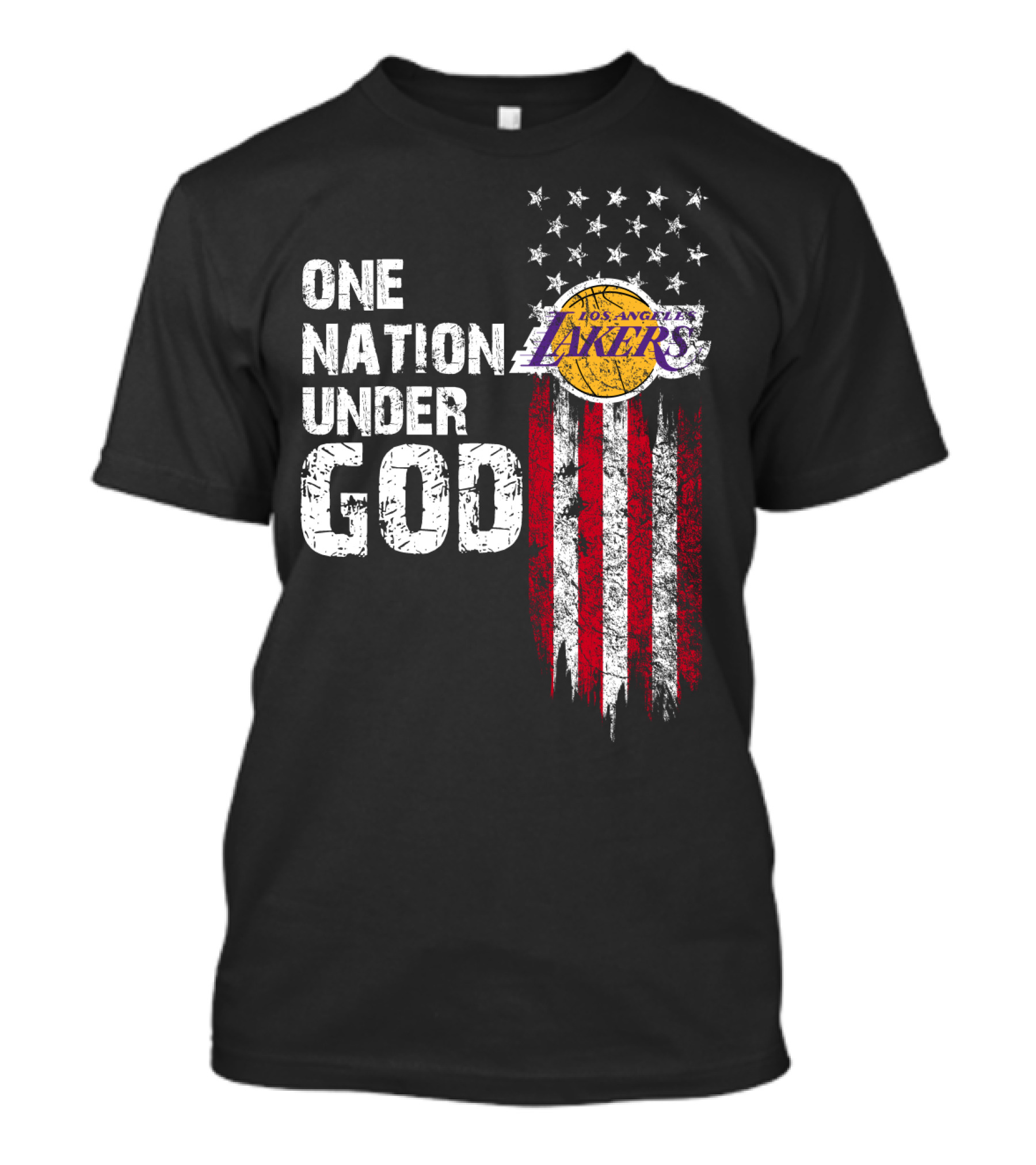 One Nation Under God Los Angeles Lakers American Flag Stars And Stripes T-Shirt