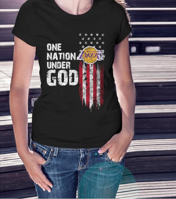 One Nation Under God Los Angeles Lakers American Flag Stars And Stripes T-Shirt