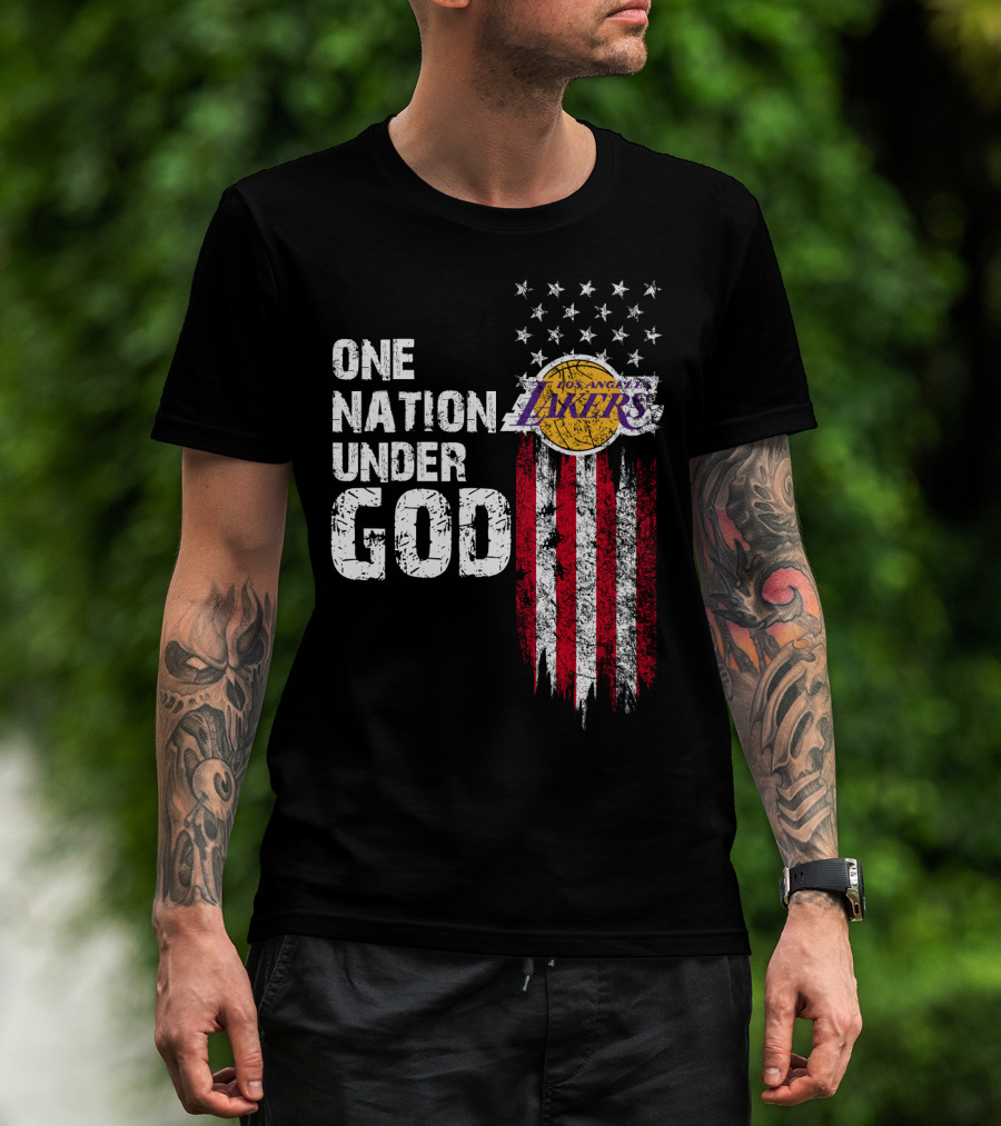 One Nation Under God Los Angeles Lakers American Flag Stars And Stripes T-Shirt