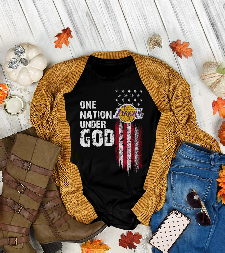 One Nation Under God Los Angeles Lakers American Flag Stars And Stripes T-Shirt