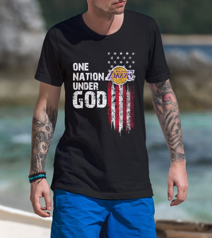 One Nation Under God Los Angeles Lakers American Flag Stars And Stripes T-Shirt